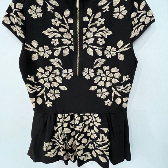 INC International Concepts Black and Beige Peplum Blouse Size L - Picture 3 of 7